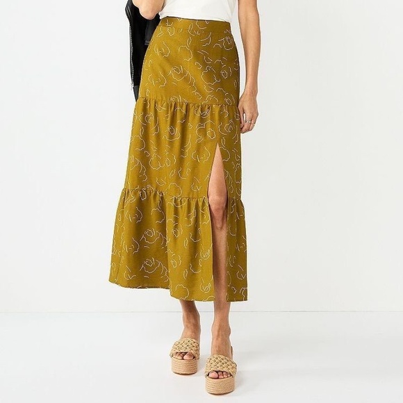 Nine West Dresses & Skirts - Nine West Tiered Slit Maxi Skirt Brown Floral Crosshatch Elastic Waist XXL